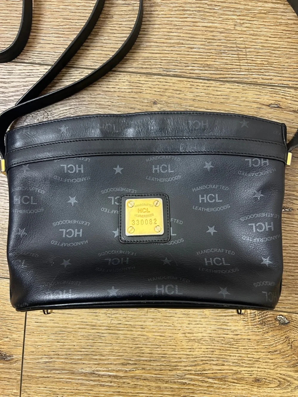 Vintage HCL Black Leather Monogram Crossbody Bag